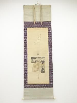 斎藤松洲筆　立雛　肉筆絹本掛軸（保護箱）